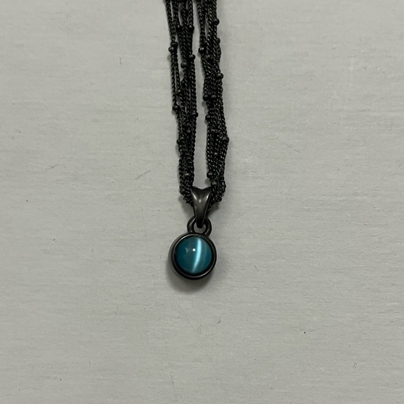 2 sided pendant- blue tigers eye & flower black multi strand chain Kenneth Cole - Picture 10 of 11